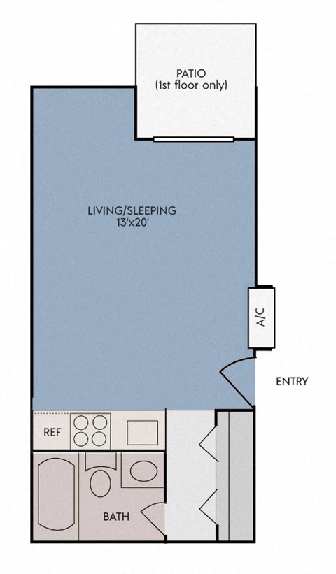Floor plan for studio, 1 bath, 380 sqft